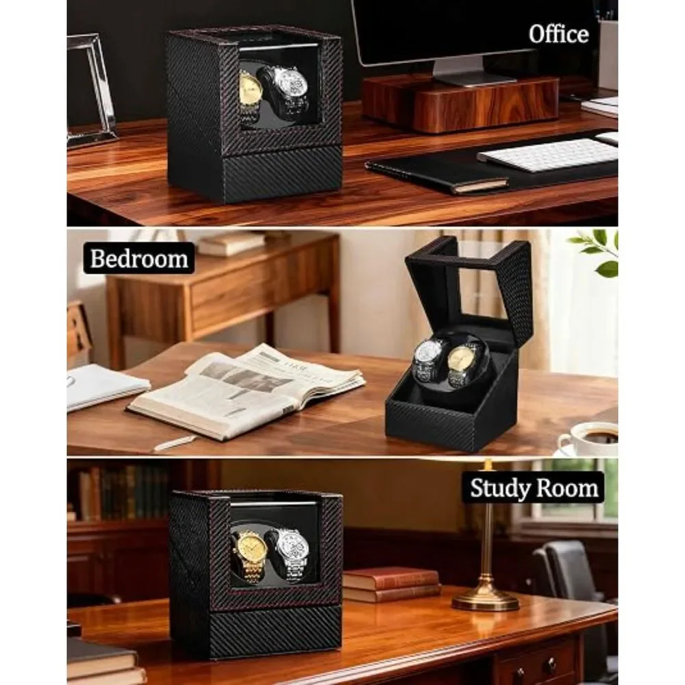 GLOKUUCA Dual Watch Winder - Black Carbon Fiber Leather